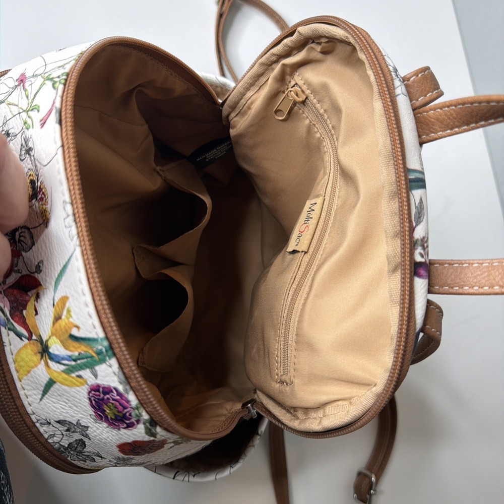 MultiSac Floral Mini Backpack White Butterfly Print Convertible Purse NWOT - Picture 11 of 11